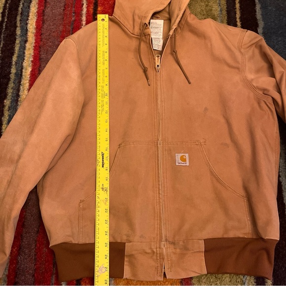 Carhartt Jacket Brown Hooded J131 Size Medium Mens Distressed Work Jacket - Picture 2 of 11